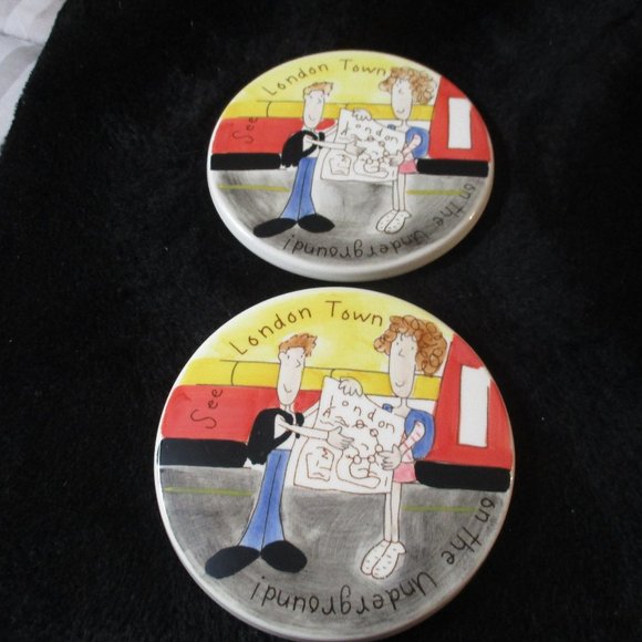 Set of 2 Whittard of Chelsea Ceramic London Coasters Handpainted 2006 - Picture 1 of 2